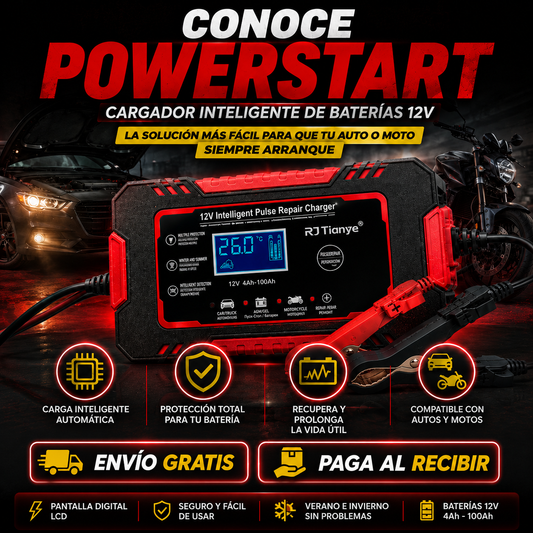 PowerStart - Cargador De Bateria Auto y Motocicleta