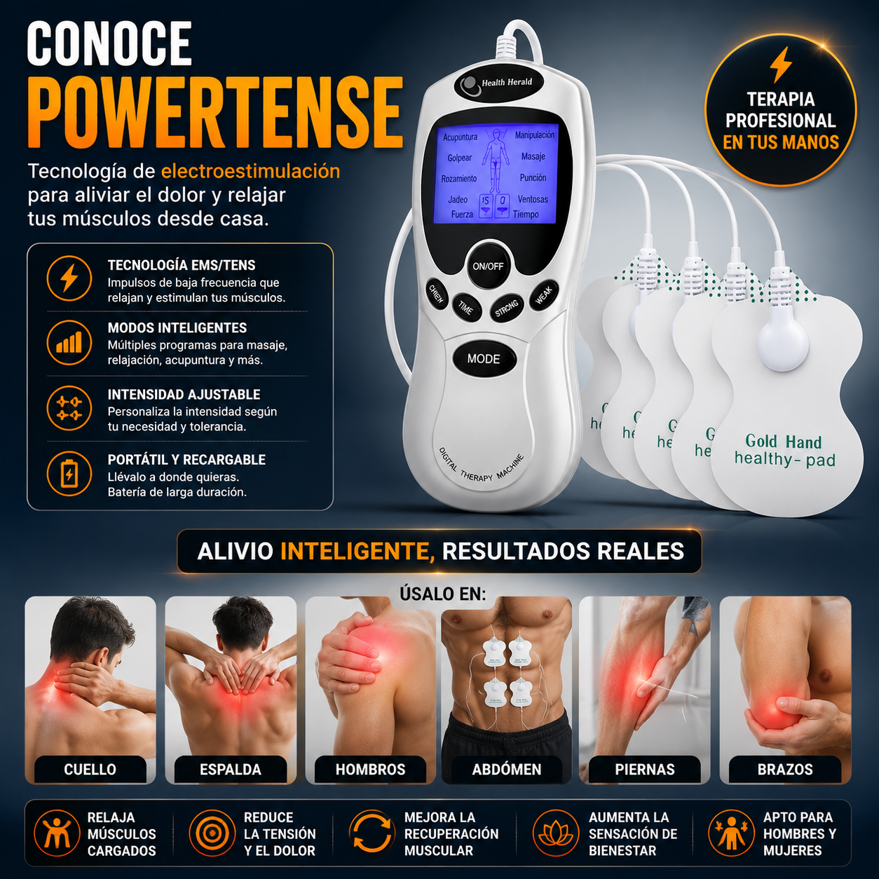 PowerTense - Electro Estimulador Masajeador